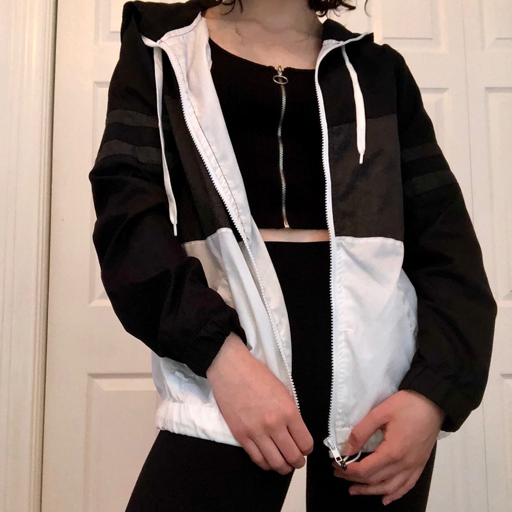 Black/Grey/White Hooded Windbreaker